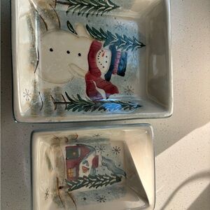 Royal Seasons Festive Snowman and Cabin Ceramic Dish Set